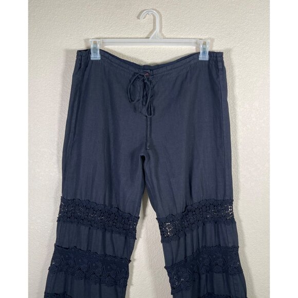 Johnny Was Women's Wide Leg Crochet Linen Pants Washed Black Boho - Picture 4 of 10